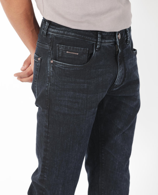Rare Rabbit Men's Anket Blue Dark Wash Mid-Rise Slim Fit Jeans