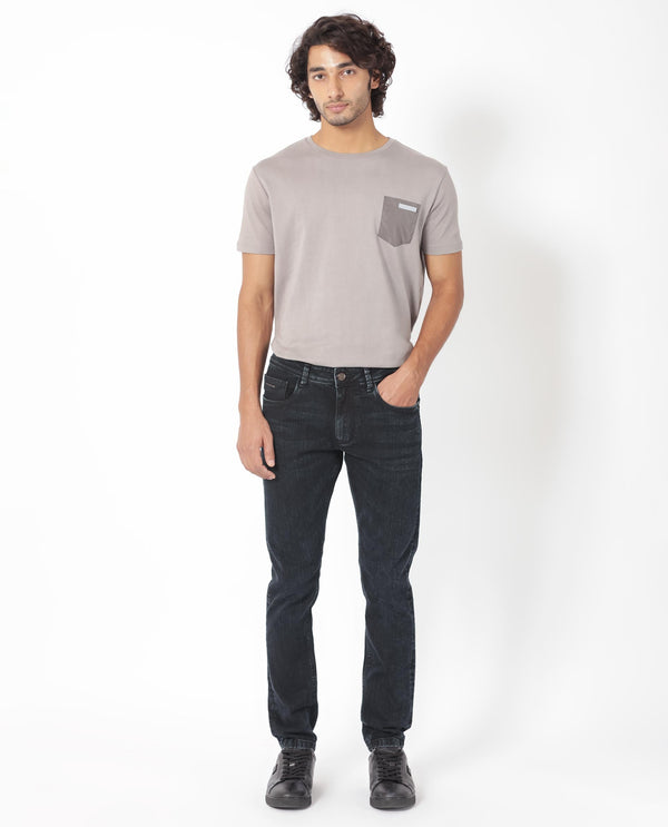 Rare Rabbit Men's Anket Blue Dark Wash Mid-Rise Slim Fit Jeans