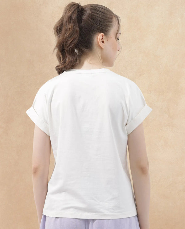 Rareism Women Antilot Off White Cotton Elastane Fabric Crew Neck Knit Solid T-Shirt