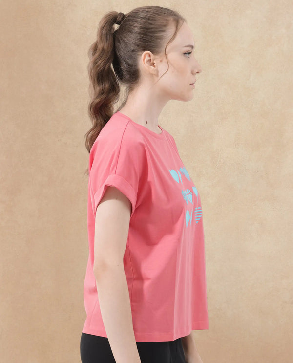 Rareism Women Antilot Peach Cotton Elastane Fabric Crew Neck Knit Solid T-Shirt