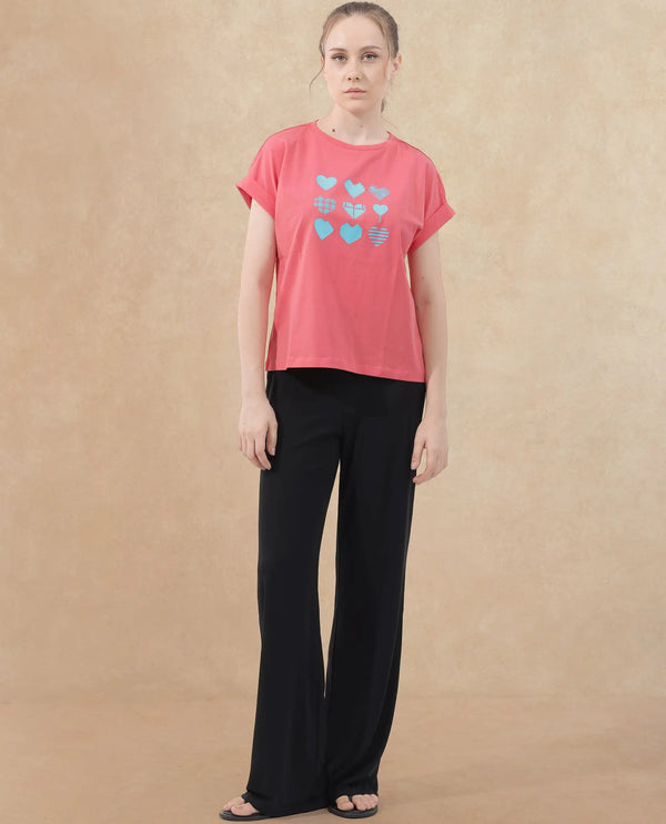 Rareism Women Antilot Peach Cotton Elastane Fabric Crew Neck Knit Solid T-Shirt
