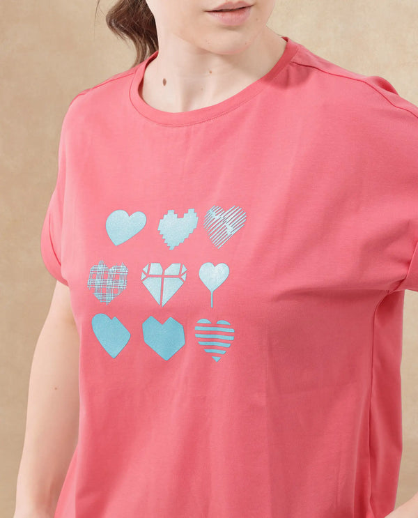 Rareism Women Antilot Peach Cotton Elastane Fabric Crew Neck Knit Solid T-Shirt