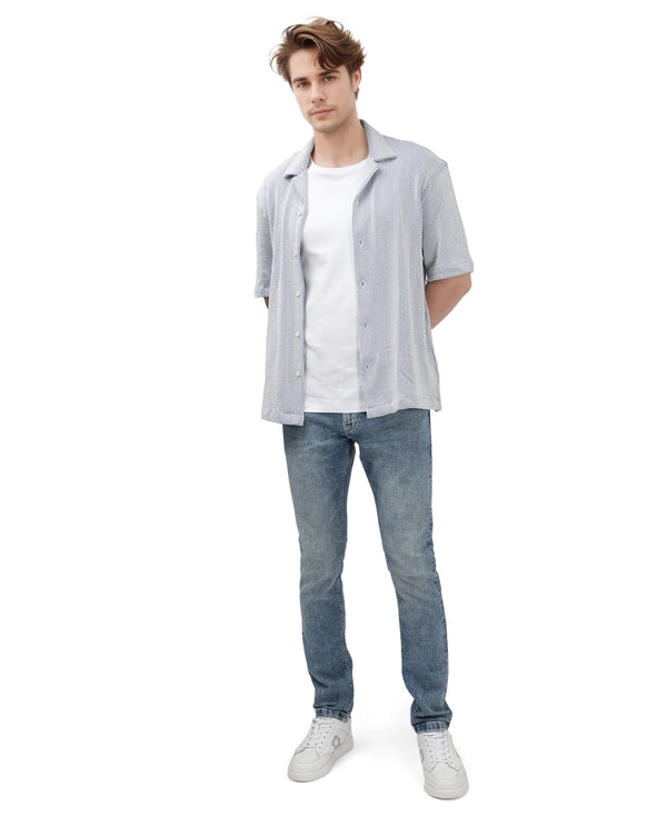 Rare Rabbit Men Anton Light Blue Cotton Polyester Fabric Mid Wash Slim Fit Plain Denim Pant