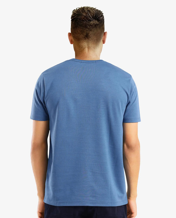 Rare Rabbit Men Antu Blue Cotton Polyester Fabric Short Sleeve Crew Neck Logo Print T-Shirt