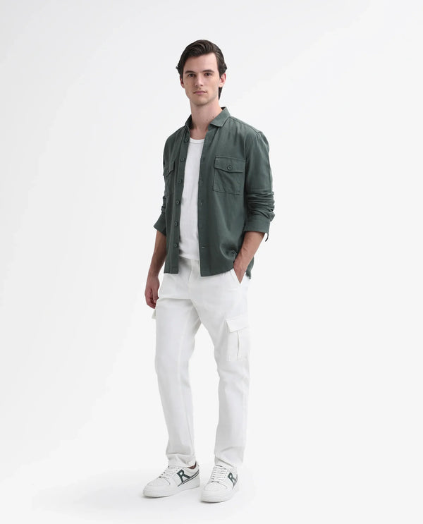 Rare Rabbit Mens Apex Light White Cotton Linen Solid Cargo Style Regular Fit Trouser