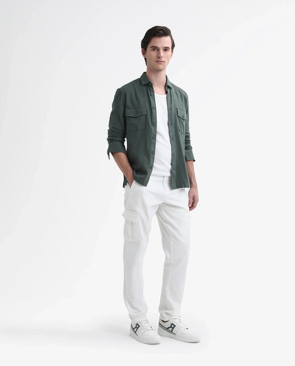 Rare Rabbit Mens Apex Light White Cotton Linen Solid Cargo Style Regular Fit Trouser