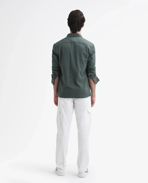 Rare Rabbit Mens Apex Light White Cotton Linen Solid Cargo Style Regular Fit Trouser