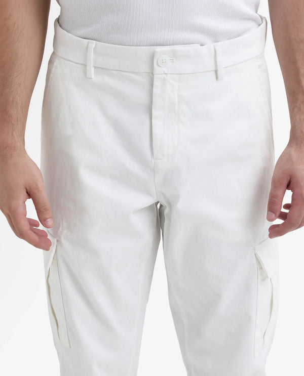Rare Rabbit Mens Apex Light White Cotton Linen Solid Cargo Style Regular Fit Trouser