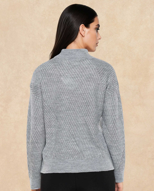 Rareism Women Apole Grey Relaxed Fit Plain Sweater