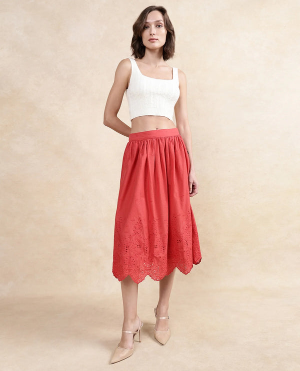 Rareism Women Aracil Rust Zipper Closure Plain Skirt