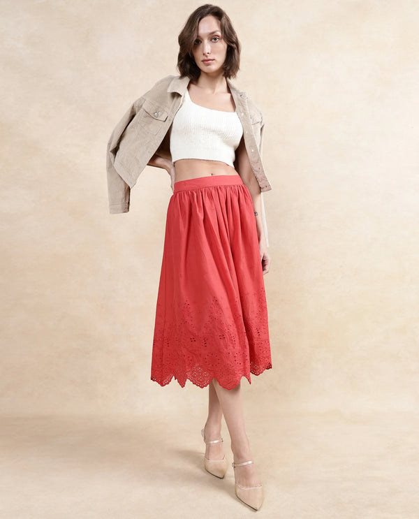 Rareism Women Aracil Rust Zipper Closure Plain Skirt