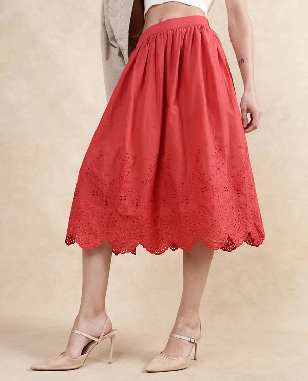Rareism Women Aracil Rust Zipper Closure Plain Skirt