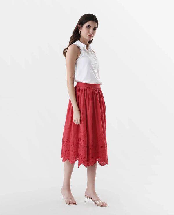 Rareism Women Aracil Rust Zipper Closure Plain Skirt