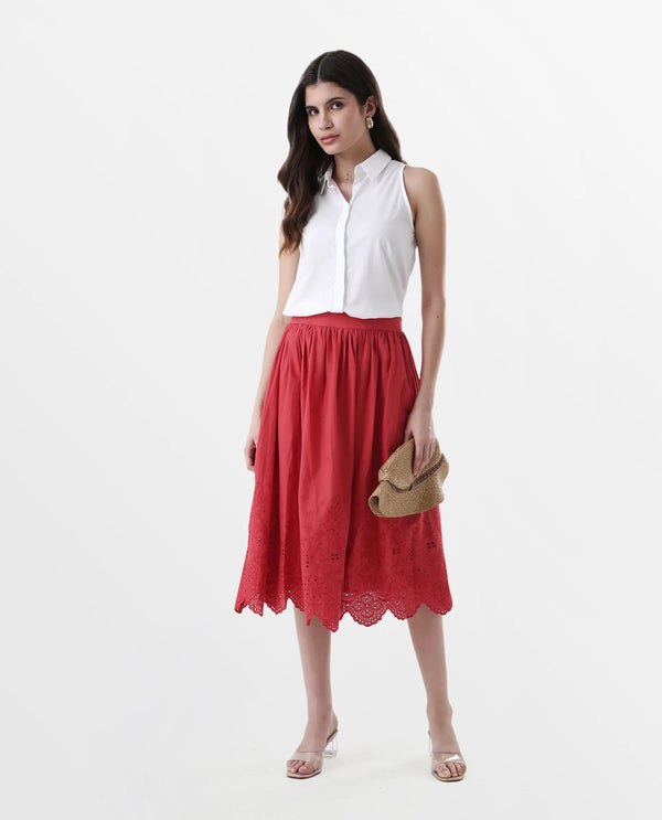 Rareism Women Aracil Rust Zipper Closure Plain Skirt