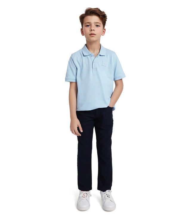 Rare Ones Kids Aran Light Blue Cotton Short Sleeve Polo Neck Applique Polo