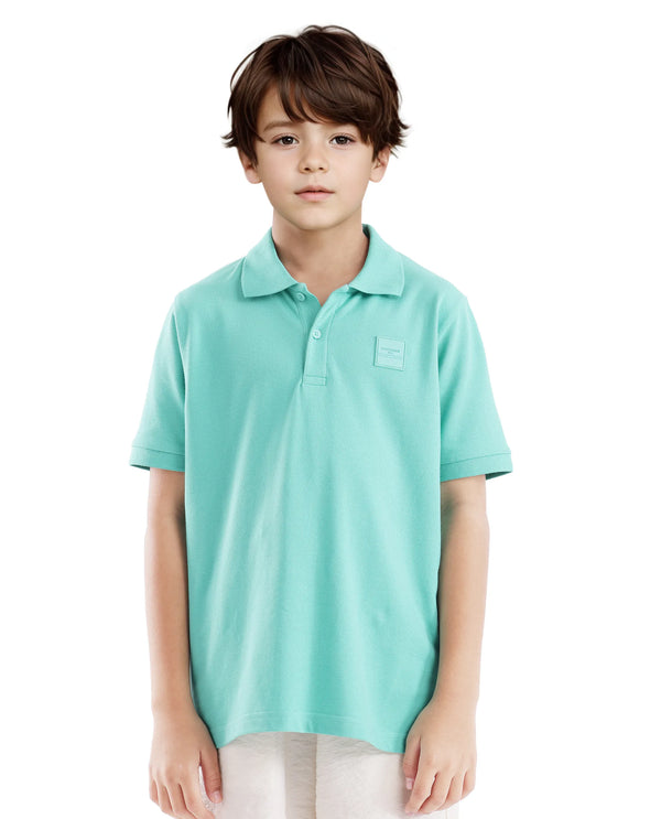 Rare Ones Kids Aran Light Green Cotton Short Sleeve Applique Print Polo