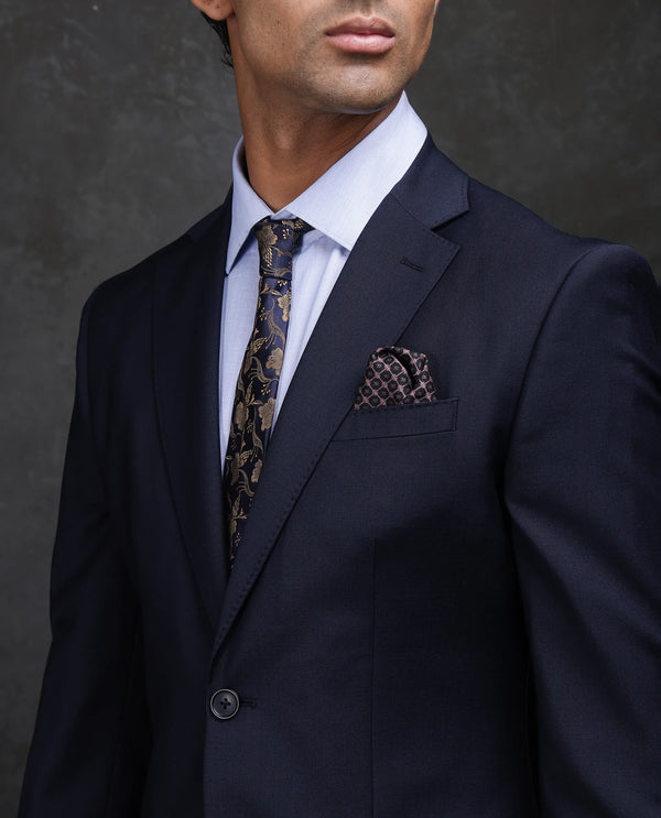 Rare Rabbit Men Arbo-B Navy Polyester Lapel Neck Button And Zip Closure Plain Suits