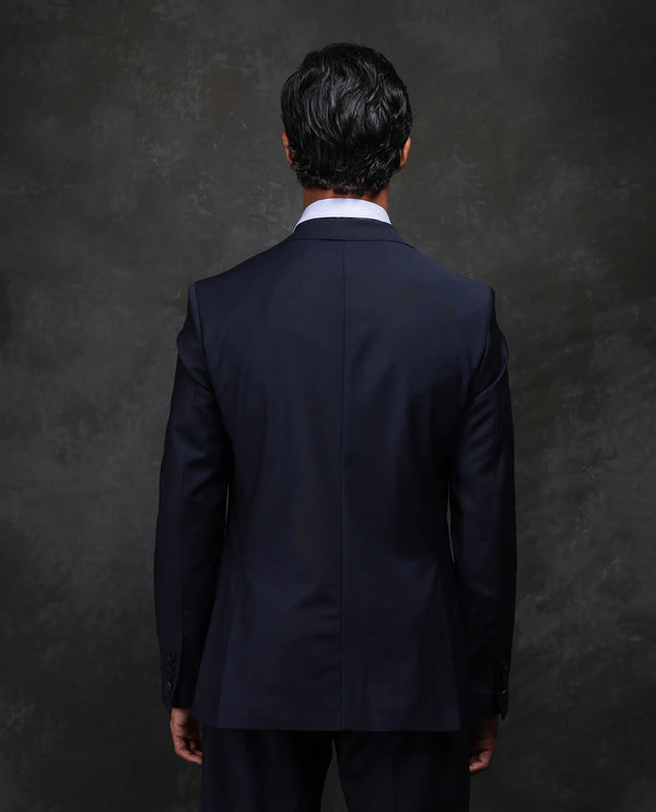 Rare Rabbit Men Arbo-B Navy Polyester Lapel Neck Button And Zip Closure Plain Suits