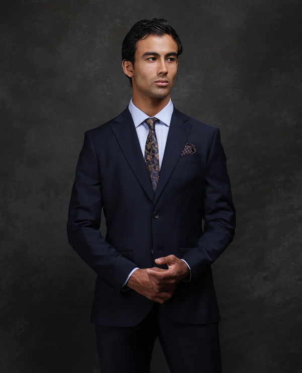 Rare Rabbit Men Arbo-B Navy Polyester Lapel Neck Button And Zip Closure Plain Suits