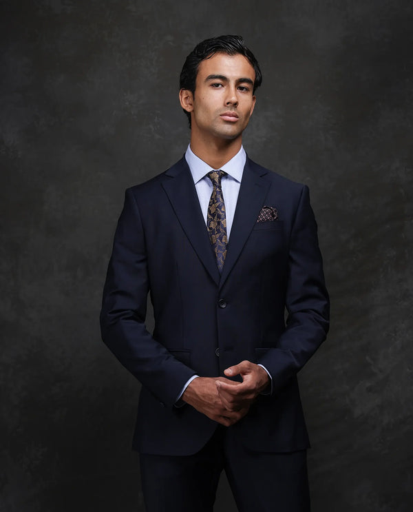 Rare Rabbit Men Arbo-B Navy Polyester Lapel Neck Button And Zip Closure Plain Suits