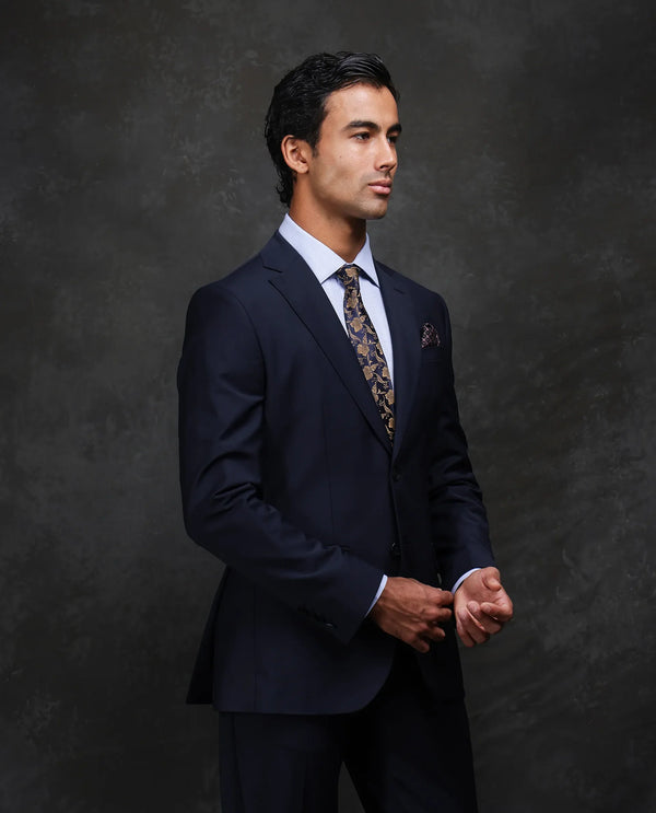 Rare Rabbit Men Arbo-B Navy Polyester Lapel Neck Button And Zip Closure Plain Suits