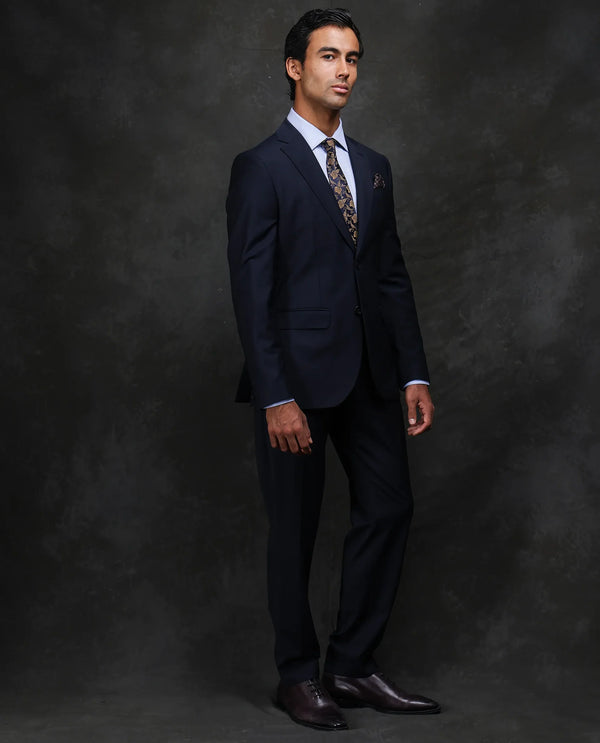 Rare Rabbit Men Arbo-B Navy Polyester Lapel Neck Button And Zip Closure Plain Suits