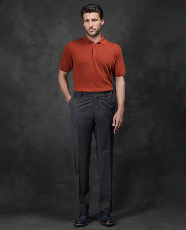 Rare Rabbit Men Arbo Grey Wool Button Closure Regualr Fit Plain Trouser