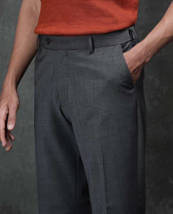 Rare Rabbit Men Arbo Grey Wool Button Closure Regualr Fit Plain Trouser