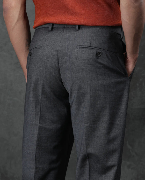 Rare Rabbit Men Arbo Grey Wool Button Closure Regualr Fit Plain Trouser