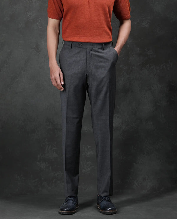 Rare Rabbit Men Arbo Grey Wool Button Closure Regualr Fit Plain Trouser