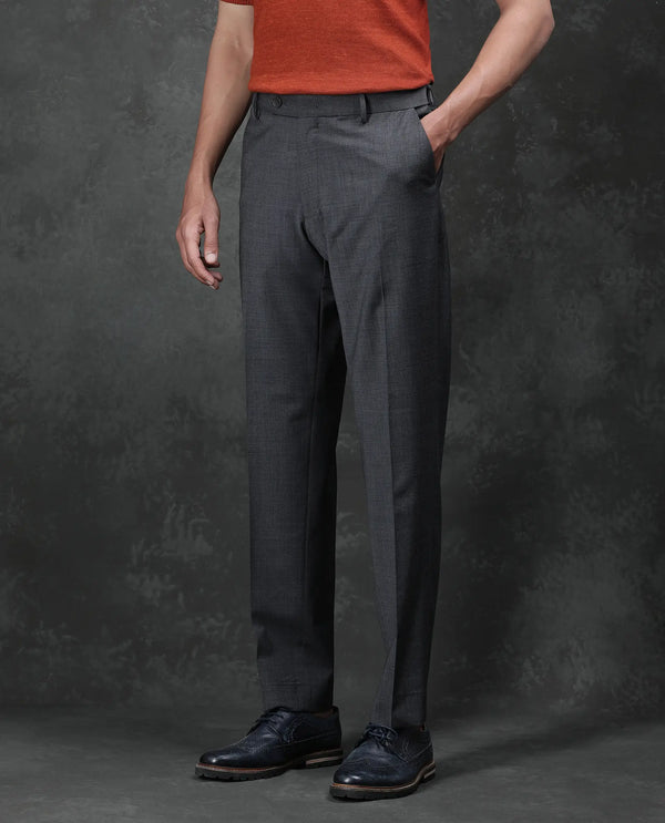 Rare Rabbit Men Arbo Grey Wool Button Closure Regualr Fit Plain Trouser