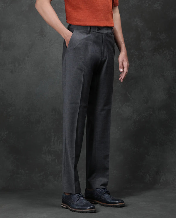 Rare Rabbit Men Arbo Grey Wool Button Closure Regualr Fit Plain Trouser