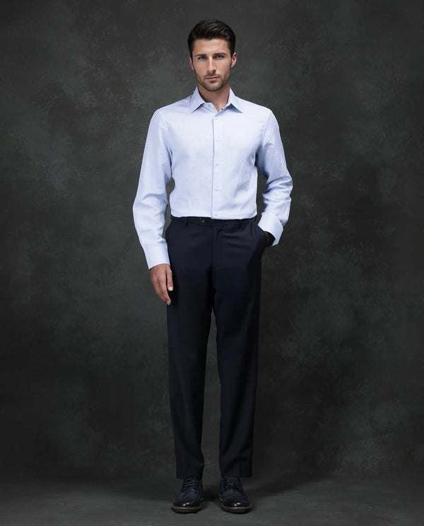Rare Rabbit Men Arbo Navy Wool Button Closure Regualr Fit Plain Trouser