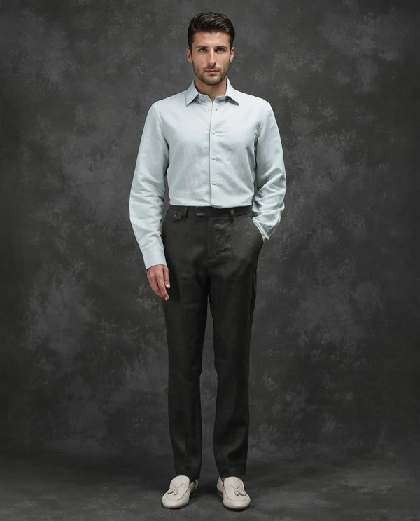 Rare Rabbit Men Arcelo-2 Olive Linen Mid Rise Regular Fit Solid Trousers