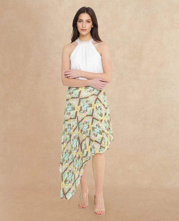 Rareism Women Archibal-B Multi Rayon Fabric Abstract Print Regular Skirt