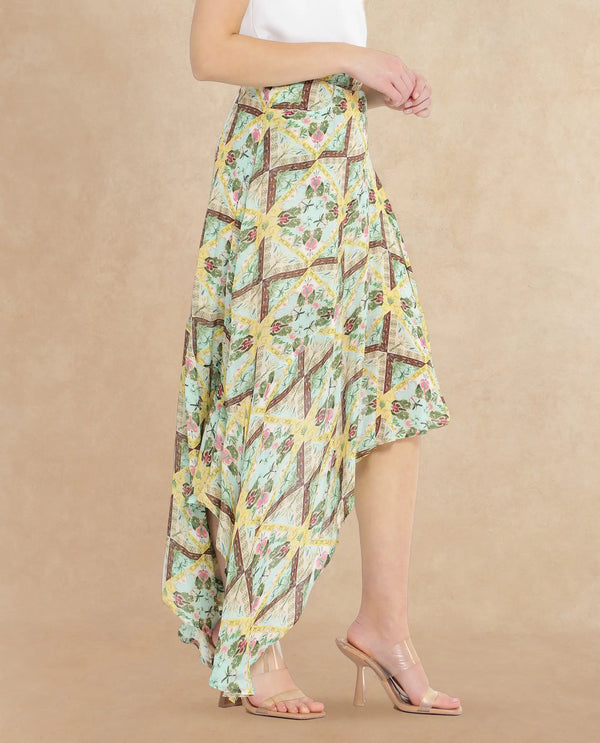 Rareism Women Archibal-B Multi Rayon Fabric Abstract Print Regular Skirt