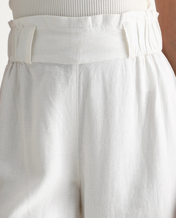 Rareism Women Arid White Cotton Linen Fabric Regular Length Trouser