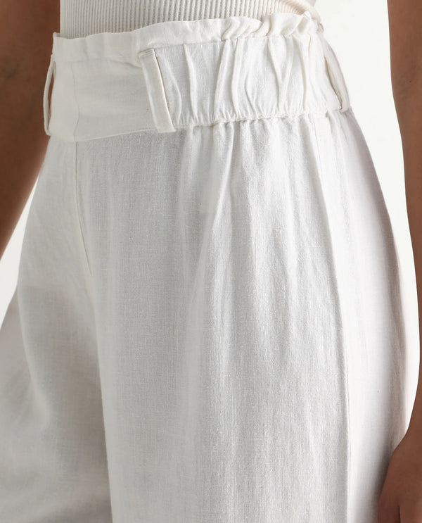 Rareism Women Arid White Cotton Linen Fabric Regular Length Trouser