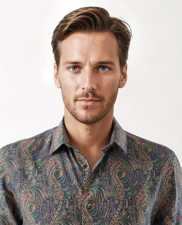 Rare Rabbit Men's Arieal Blue Viscose Nylon Fabric Full Sleeve Spread Collar Button Closure Regular Fit Plain Shirt