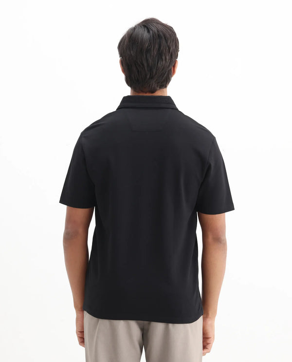 Rare Rabbit Men's Ariolo Black Cotton Blend Fabric Half Sleeve Spread Collar Regular Fit Plain Polo