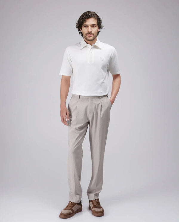 Rare Rabbit Men's Ariolo White Cotton Blend Fabric Half Sleeve Spread Collar Regular Fit Plain Polo