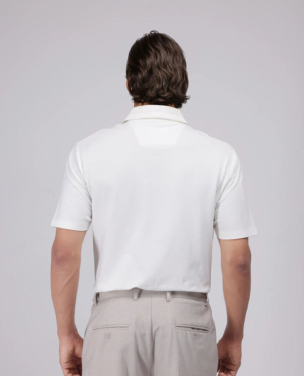 Rare Rabbit Men's Ariolo White Cotton Blend Fabric Half Sleeve Spread Collar Regular Fit Plain Polo