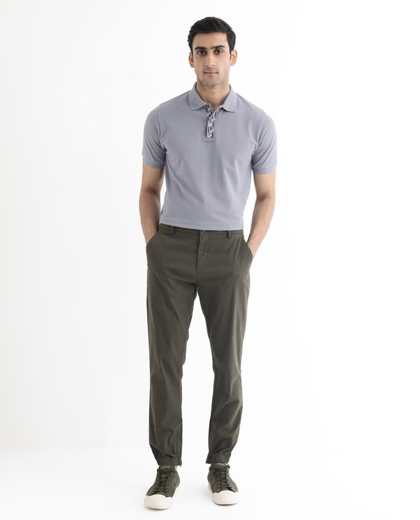 Rare Rabbit Men's Ark Grey Cotton Fabric Short Sleeve Button Closure Regular Fit Plain Polo T-Shirt