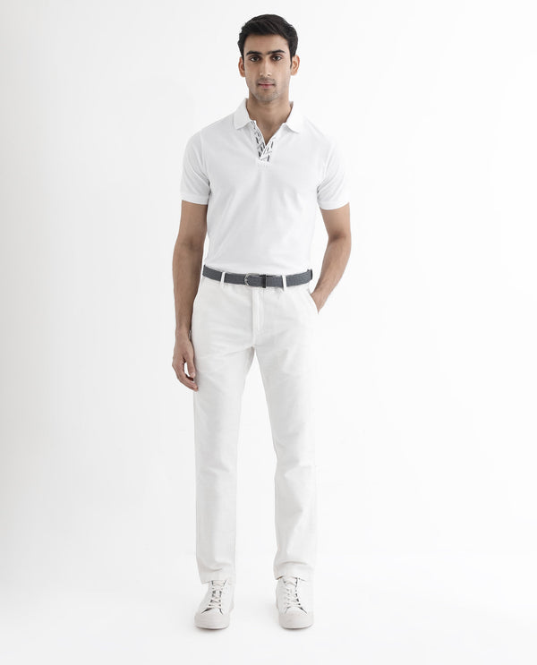Rare Rabbit Men's Ark White Cotton Fabric Short Sleeve Button Closure Regular Fit Plain Polo T-Shirt