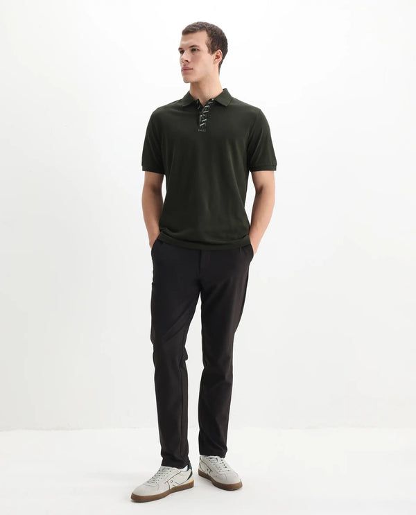 Rare Rabbit Men's Ark Dark Olive Cotton Fabric Short Sleeve Button Closure Regular Fit Plain Polo T-Shirt