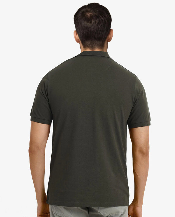 Rare Rabbit Men's Ark Dark Olive Cotton Fabric Short Sleeve Button Closure Regular Fit Plain Polo T-Shirt