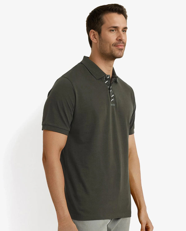 Rare Rabbit Men's Ark Dark Olive Cotton Fabric Short Sleeve Button Closure Regular Fit Plain Polo T-Shirt