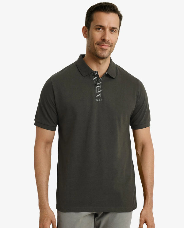 Rare Rabbit Men's Ark Dark Olive Cotton Fabric Short Sleeve Button Closure Regular Fit Plain Polo T-Shirt