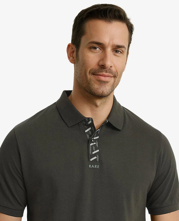 Rare Rabbit Men's Ark Dark Olive Cotton Fabric Short Sleeve Button Closure Regular Fit Plain Polo T-Shirt