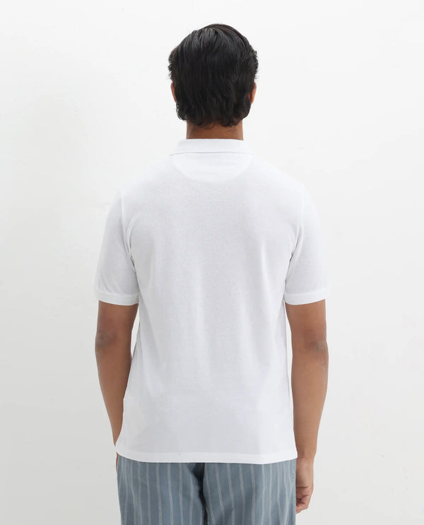 Rare Rabbit Men's Ark White Cotton Fabric Short Sleeve Button Closure Regular Fit Plain Polo T-Shirt